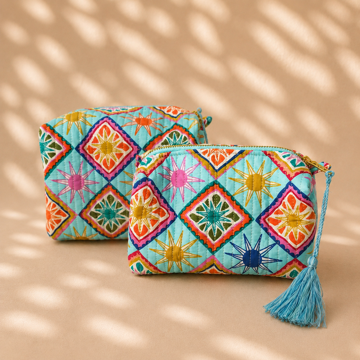 Turquoise Zonnetjes | Toilettas Groot