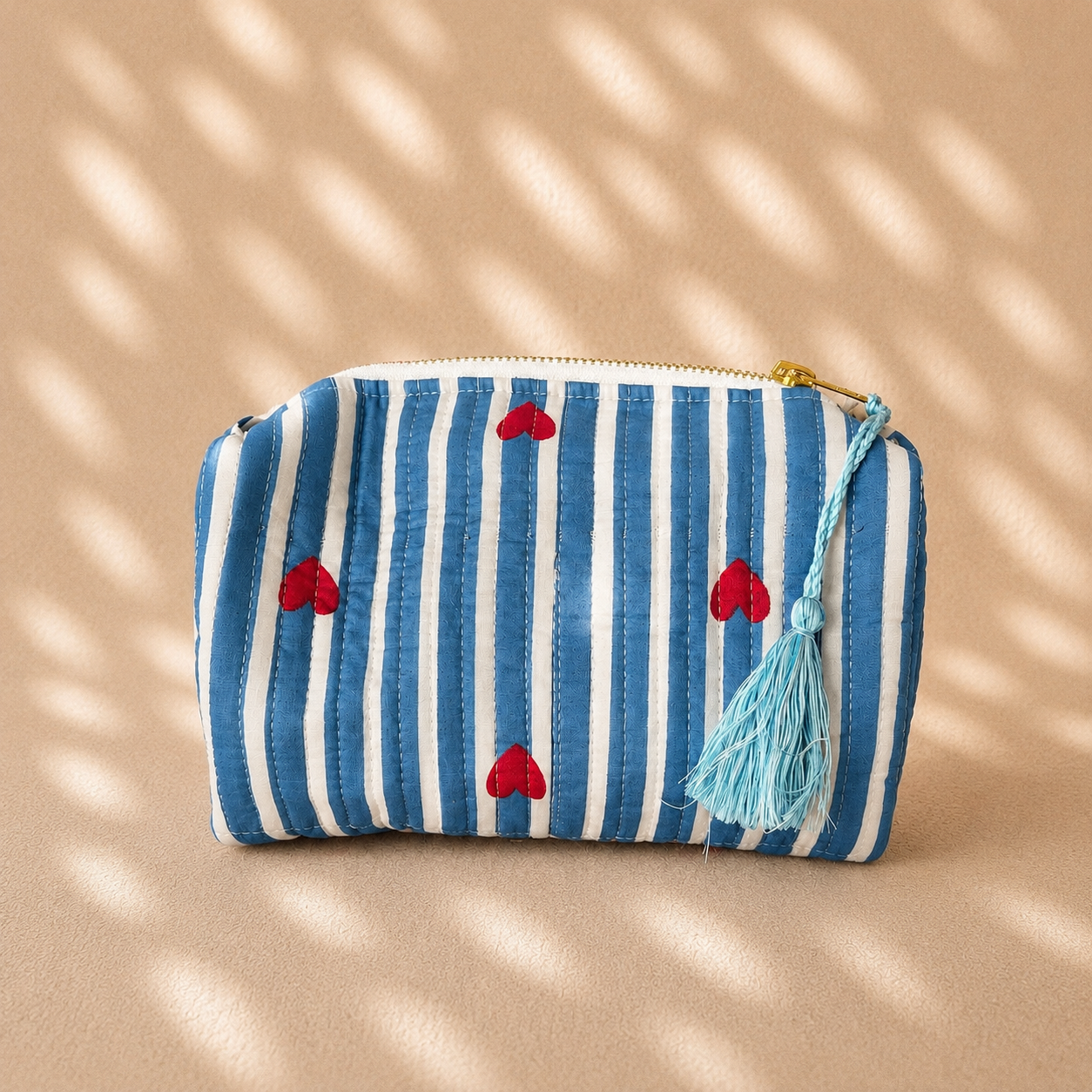 Blauw Strepen Hartjes | Toilettas Medium