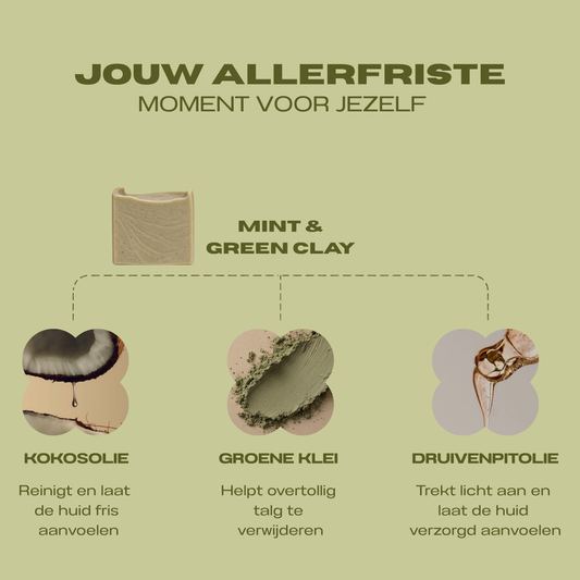 NU-MÍ Mint & Green Clay reinigingsbar met kokosolie, groene klei en druivenpitolie