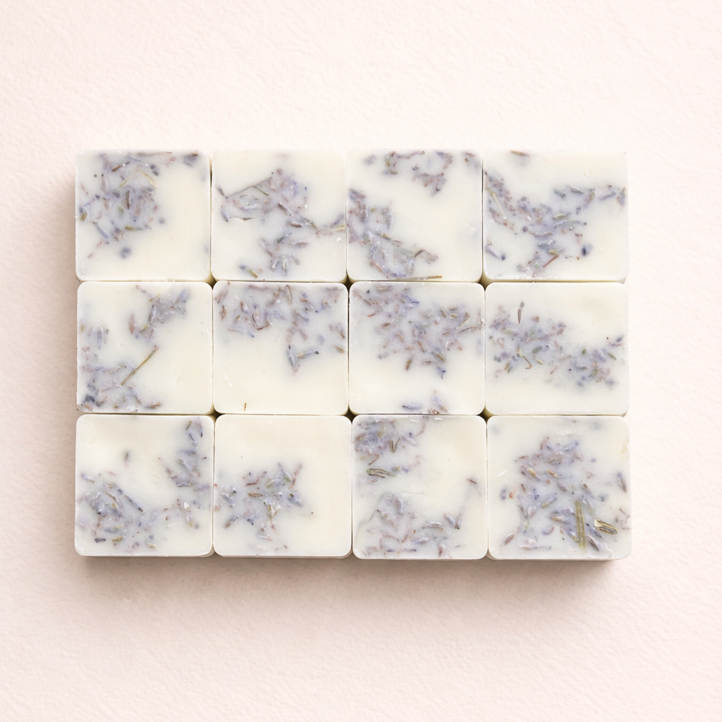 NU-MÍ natuurlijke sojawas wax melts met lavendel etherische olie en gedroogde lavendelbloemen