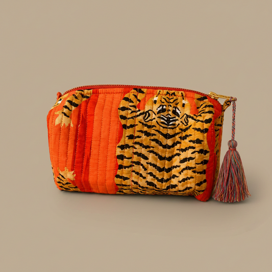 Medium toilettas Oranje Strepen Tijger met oranje strepen, tijgerprint en kleurrijke kwast